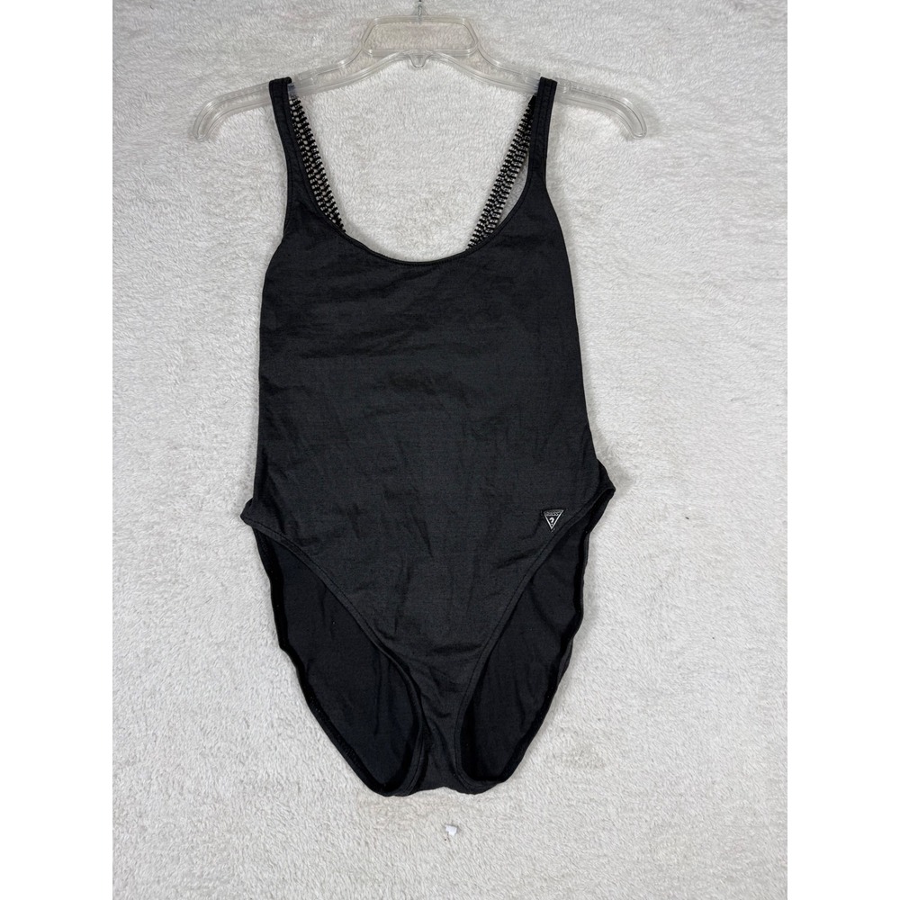 Guess One Piece Swimsuit Womens Small Black Striped Bow Vintage 90s High Cut Leg